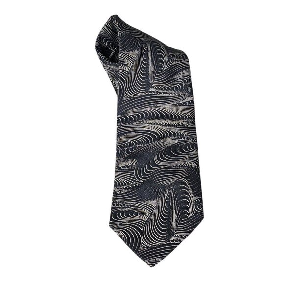SPQR Abstract Black And White Silk Necktie - Picture 1 of 6